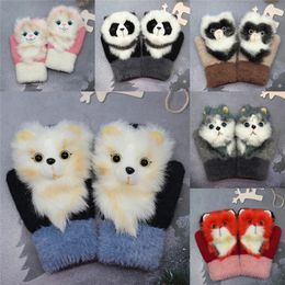 Children's Finger Gloves Lovely Animals Children's Mittens Winter Thick Plus Velvet Warm Parent-child Gloves Full Finger Princess Mittens For Girls Adult 231204