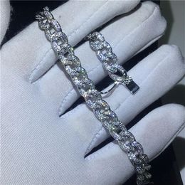 Vecalon Hiphop chian Bracelet pave set 5A Cubic Zirconia White gold filled Party wedding Bracelet for women men Rock Jewelry242D