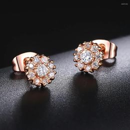 Stud Earrings Cute Round Flower For Women Aesthetic Inlaid Zirconia Ear Accessories Fashion Jewellery Gift Birthday E807 E852