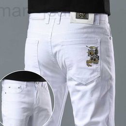 Men's Jeans designer European Fashion Brand Pure White Jeans Men Elastic Slim Fit Small Feet Simple Pants Mens Fashion DJ8C