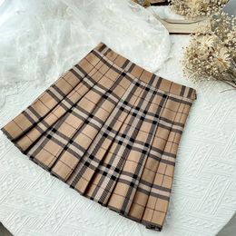 Skirts Contrast Color Plaid Striped Skirt Korean Version of Pleated Autumn High Waist A Line Mini Student Style Sweet 231204