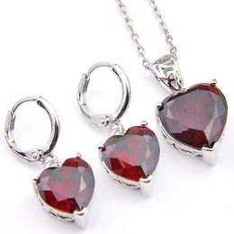 Wedding Jewellery Sets Luckyshien Holiday Gift 2 Pcs Lot Heart Red Garnet Pendant Earrings Sets 925 Sier Necklace Woman Charm Jewellery Dr Dhwje