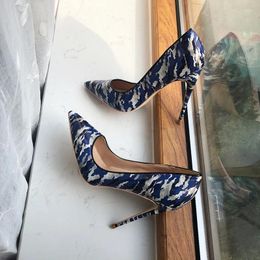 Dress Shoes Blue Women Patent Printed Pointy Toe High Heels 8cm 10cm 12cm Customise Ladies Chic Stiletto Pumps Slip On
