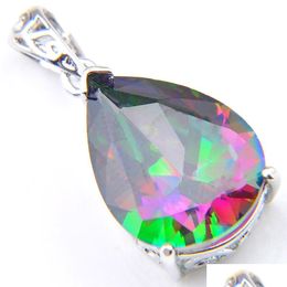 Pendant Necklaces Luckyshine 2Pcs/Lot Fashion Jewellery Wholesale 925 Sier Antique Special Teardrop Fire Mystic Topaz Crystal Pendants L Dhnfn