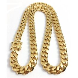 Stainless Steel Jewelry 18K Gold Plated High Polished Miami Cuban Link Necklace Men Punk 15mm Curb Chain Double Safety Clasp 18inc283U