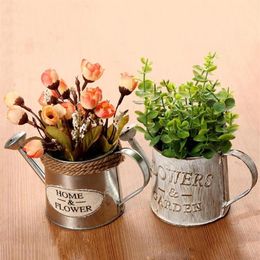 Vintage Letters Engraved Garden Bonsai Plant Flower Iron Watering Can Pot Kettle Plant Watering Tool Flower Pot Garden decor206P