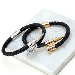 Mcllroy Bracelets Men brackelts Bangles Pulseiras 6mm Weave Genuine leather Nail bracelet Charm love cuff bracelet masculina269S