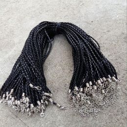 20'' 22'' 24'' 3mm Black PU Leather Braid Necklace Cords With Lobster Clasp For DIY Craft Jewelry303M