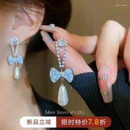 Dangle Earrings Water Drops Pearls Bow Fringed Stud Light Luxury High-end Sense Of Niche Unique