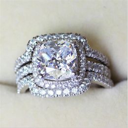 Victoria Wieck Cushion cut 8mm Diamond 10KT White Gold Filled Lovers 3-in-1 Engagement Wedding Ring Set Sz 5-11284F