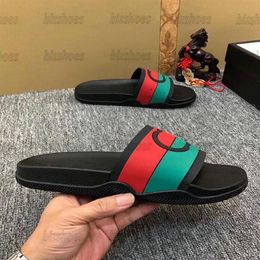 Designer Rubber Slipper 655265 Interlocking G slide sandal For Men Women's Green Red striped Flat Sandals Italy Luxurys Summe346t