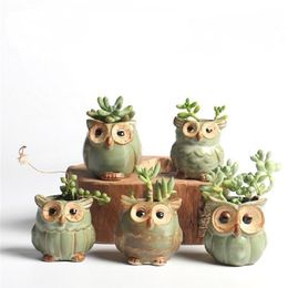 5 Pcs Set Creative Ceramic Owl Shape Flower Pots Planter Desk Cute Design Succulent Y200723229b