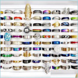 Band Rings Fashion Mix 10Pcs/Lot Style Stainless Steel Ring Good Metal Titanium Band Rings Siery/Black/Golden Men Wedding Jewellery Gift Dhpfw