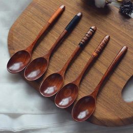 Spoons 20CM Creative Fantasy Twisted Thread Wooden Spoon With Long Handle Nanmu Noodle Soup Honey Stirring