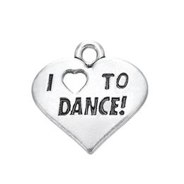 New Fashion Easy to diy 20Pcs Engraved Letter I Love To Dance Heart Charm Jewellery Jewellery making fit for necklace or227j