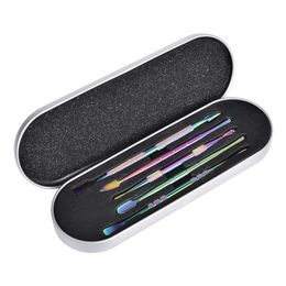 Rainbow Dab Tool Kit Wax Atomizer Pick Tools for Digging Oil Cream Dry Herb Pen Water Bong Aluminium Box with Silicone Jar Accessories