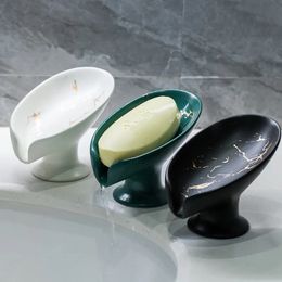 Soap Dishes Ceramic Leaf Shape Box Drain Dish Bathroom Shower Holder Sponge Storage Plate Supplies 231204