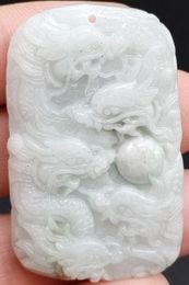 Certified Green Lavender Natural Type A Jadeite Carved Nine Dragons Bead Pendant