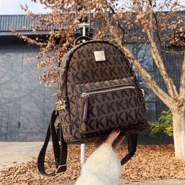 K-shaped Rivet Backpack Korean Version Chao2021 Brown Double Shoulder Crossbody Bag Fabric250a