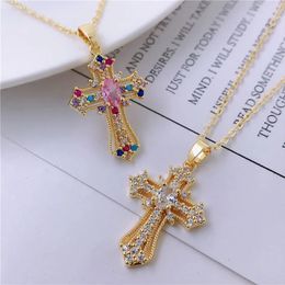 Pendant Necklaces Vintage Punk Zircon Cross Pendant Necklace Stainless Steel Fashion Choker Collar Jewellery Birthday Gifts For Women Girls 231204
