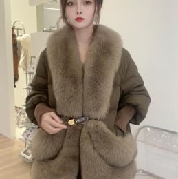2024 New Women's Leather and fur Haining fur goose down jacket, young fox fur jacket, elegant down jacket for women