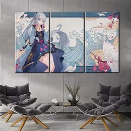 genshin impact Game poster home decor hd painting Kamisato Ayaka miss wall painting poster anime Study Bedroom Bar Cafe Wall Y0927357c