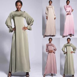 Ethnic Clothing Satin Inner Dress Ramadan Muslim Fashion Diamonds Abaya Dubai Turkey Arabic African Maxi Dresses For Women Islam Robes