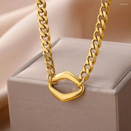 Pendant Necklaces Simple Rhombus Stainelss Steel For Women Men Gold Colour Geometric Choker Necklace Gifts 2023 Trendy Jewellery