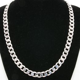10mm Wide Solid Curb Chain 18K White Gold Filled Classic Style Polished Mens Necklace Jewellery 24 Inches256n