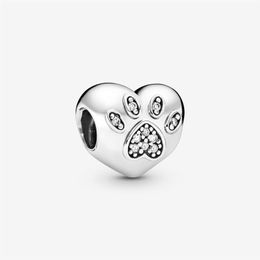 100% 925 Sterling Silver I Love My Pet Paw Print Heart Charms Fit Original European Charm Bracelet Fashion Women Wedding Engagemen310p