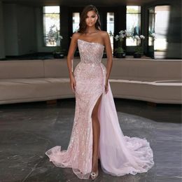 Luxury 2024 Women's Pink Prom Party Dress Sexy Beads Sleeveless Mermaid Evening Formal Gala Gowns Birthday Wear Robe De Soiree Customised