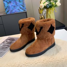 Luxury Famous brand boots letter lambswool thickened snow boots women's new fashion boots, non slip warm cotton shoes fashion gold boots 03