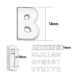 1300pc lot 10mm Plain Slide letter A-Z silver color chrome diy charms English alphabet fit for 10MM leather wristband keychains2825
