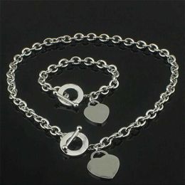 925 Silver Love Necklace Bracelet Set Wedding Statement Jewelry Heart Pendant Necklaces Bangle Sets 2 In 12859