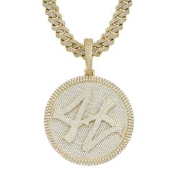 Gold Silver Colours Mens Bling HipHop Jewellery Bling CZ Iced Out Large Number 44 Spinner Pendant Necklace for Men Women with Cuban C252b