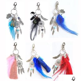 Key Rings Classical Handmade Keychain Dreamcatcher Feathers Pendant Key Ring Car Wall Gift Dream Catcher Rings Trinket Drop Delivery J Dh1Qs