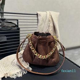 Suede Buckle Bag Chain Knight Handbags Vintage Womens Bag Desigenr Purses Lady Brown Drawstring Shoulder Bags