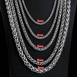 3mm 4mm 5mm 6mm Unisex Stainless Steel Necklace Spiga Wheat Chain Link for Men Women 45cm-75cm Length with Velvet Bag268o