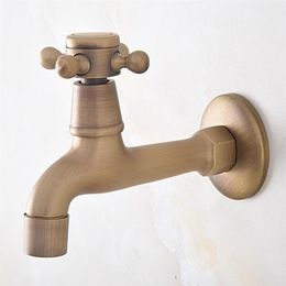 Bathroom Sink Faucets Antique Brass Single Cross Handle Wall Mount Mop Pool Faucet Garden Water Tap Laundry Taps Mav315247g