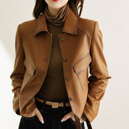 Two Piece Dress 2023 Spring Autumn Long Sleeve PU Leather Jacket Short Slim Motor Coat Turn Down Collar Fashion 231205