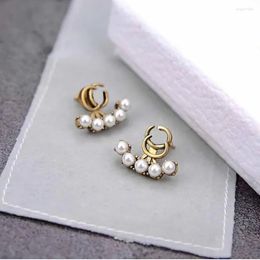 S925 Sterling Silver Earrings Pearl With Box 18K Gold Plated Luxury Designer Jewellery In Vintage Brass For Engagement Anniversary Gift Party