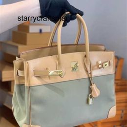 Totes Genuine Leather Bags Women's Handbags Tea Color Box Patchwork Canvas Gold Buckle Engraved Super Limited