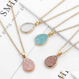 Pendant Necklaces Fashion 4Colors Druzy Drusy Necklace Gold Plated Geometry Faux Natural Stone Resin For Women Jewellery Drop Delivery Dh4Zs