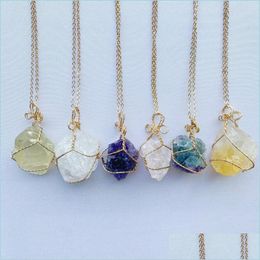 Pendant Necklaces Natural Crystal Quartz Healing Point Chakra Bead Gemstone Women Men Original Stone Jewelry Drop Delivery Pendants Dhnks