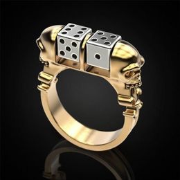 Cluster Rings Creative Skull Dice For Men Vintage Fashion Gold Silver Color Punk Ring Male Classic Two Tone Jewelry Halloween Part2401