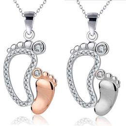 Crystal Big Small Feet Pendants Necklaces Mom Baby Monther's Day Gift Jewellery Simple Charm Chain Neckless Jewellery Gift307S