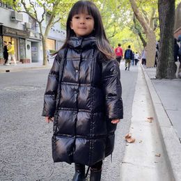 Down Coat 2023 Korean Winter Girl Down Jacket Loose Hooded Thick Warm Long Girl Outerwear Coat 3-12 Years Kids Teenager Girls Parka Outfit Q231205