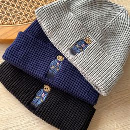 2023Polo Bear Embroidery Knit Cuffed Beanie Winter Hat