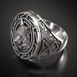 Trendy Retro Celtic Wolf Totem Band Rings Men's Viking Gothic Steampunk Carved Animal Rings Fashion Party Gift AB867173p