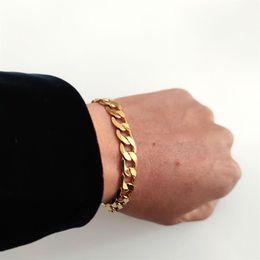 18ct Yellow Solid Gold FINISH Miami Curb Cuban Link Chain Mens Bracelet Genuine Chunky Jewellery 8 3inch Heavy2476